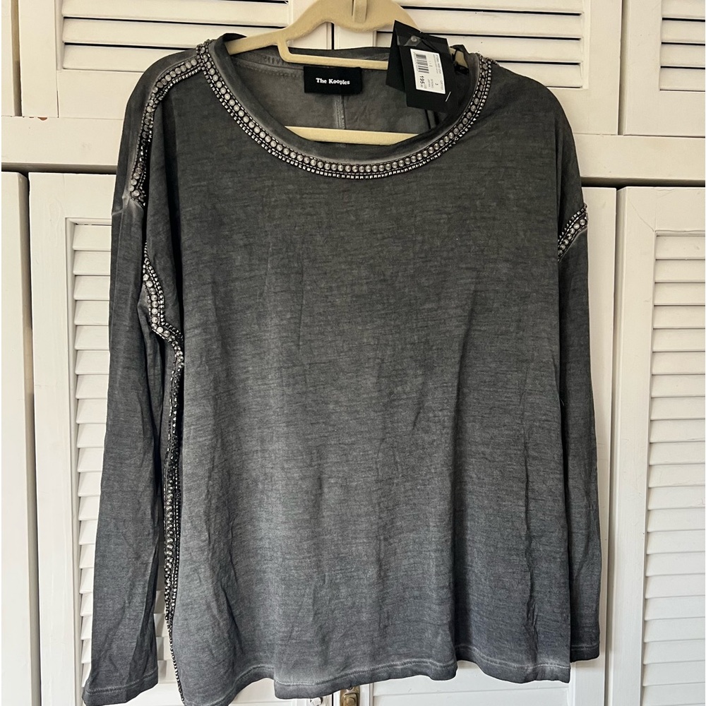 Kooples gray cotton n T-shirt embellished with metal detailing